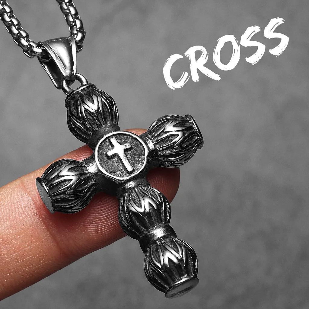Circular Cross Men Necklaces Stainless Steel Retro Pendant Chain Women Fashion Jewelry Punk New In Accessories Gifts Wholesale