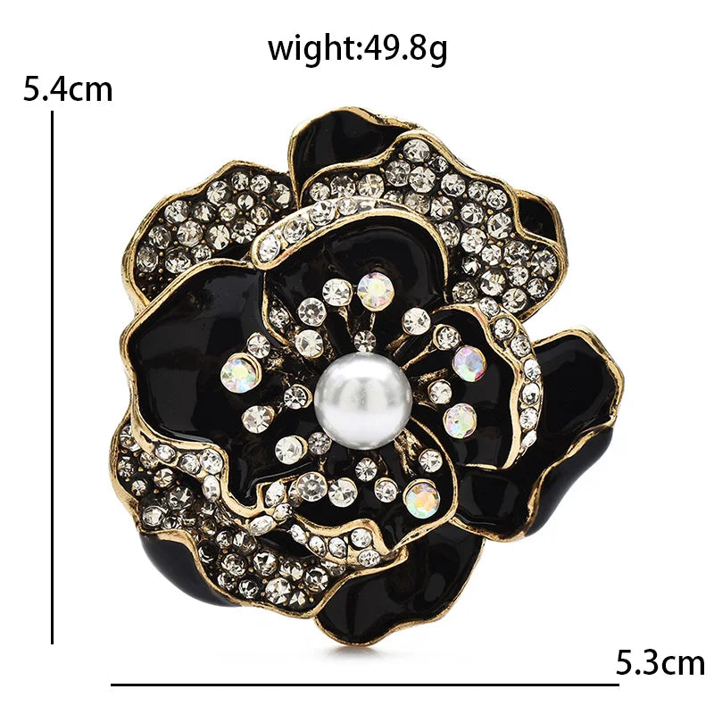 PENDRA Camellia Vintage Enamel Flower Brooch