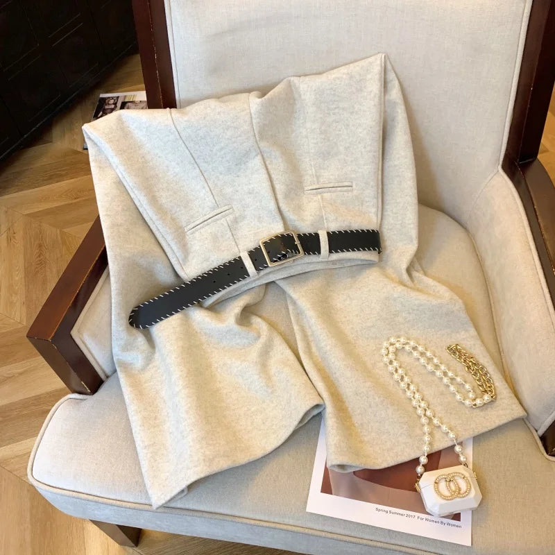 Old money style thick wide leg pants women autumn and winter Korean version solid color hanging feel straight leg pants