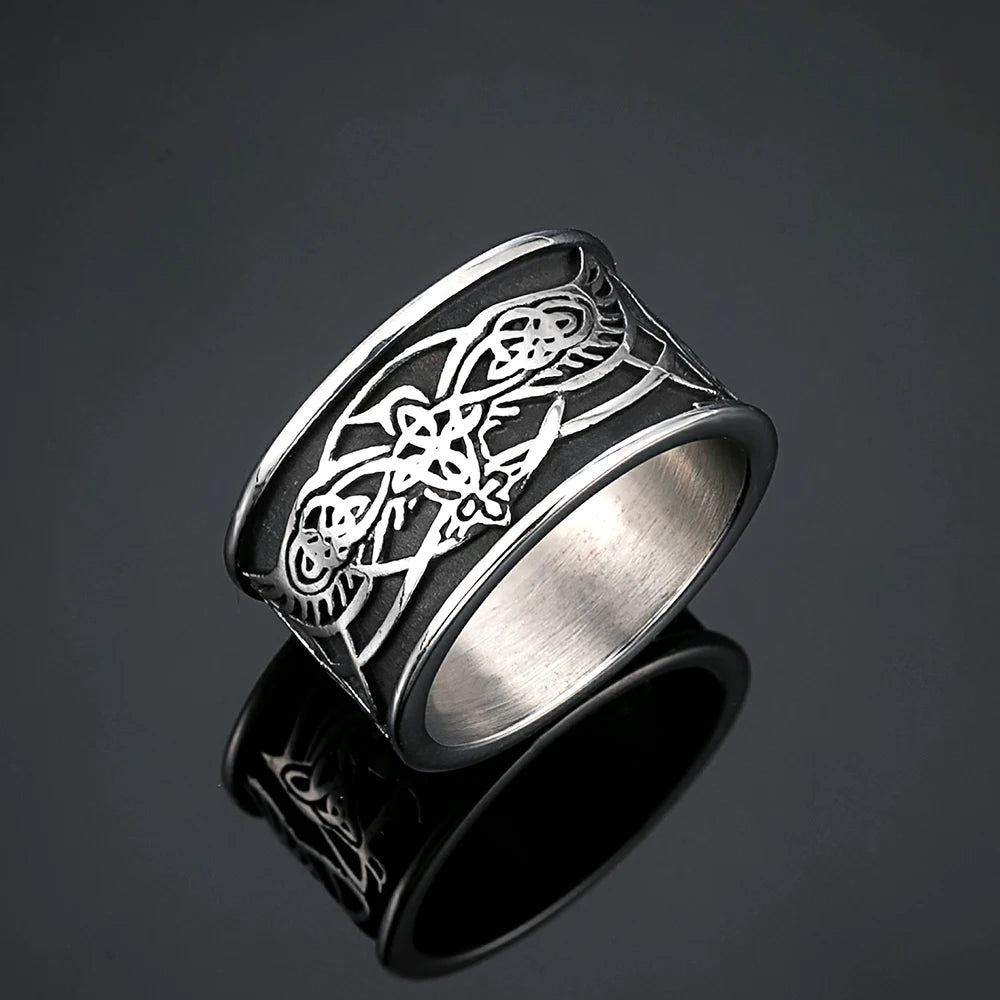 PENDRA Wolf Crow Rune Ring
