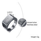 Retro Grey Rectangle Ring for Men Boys,Oxide Silver Color Stamp Rring Thumb Ring Chunky Ring,Stainless Steel Ring Gifts