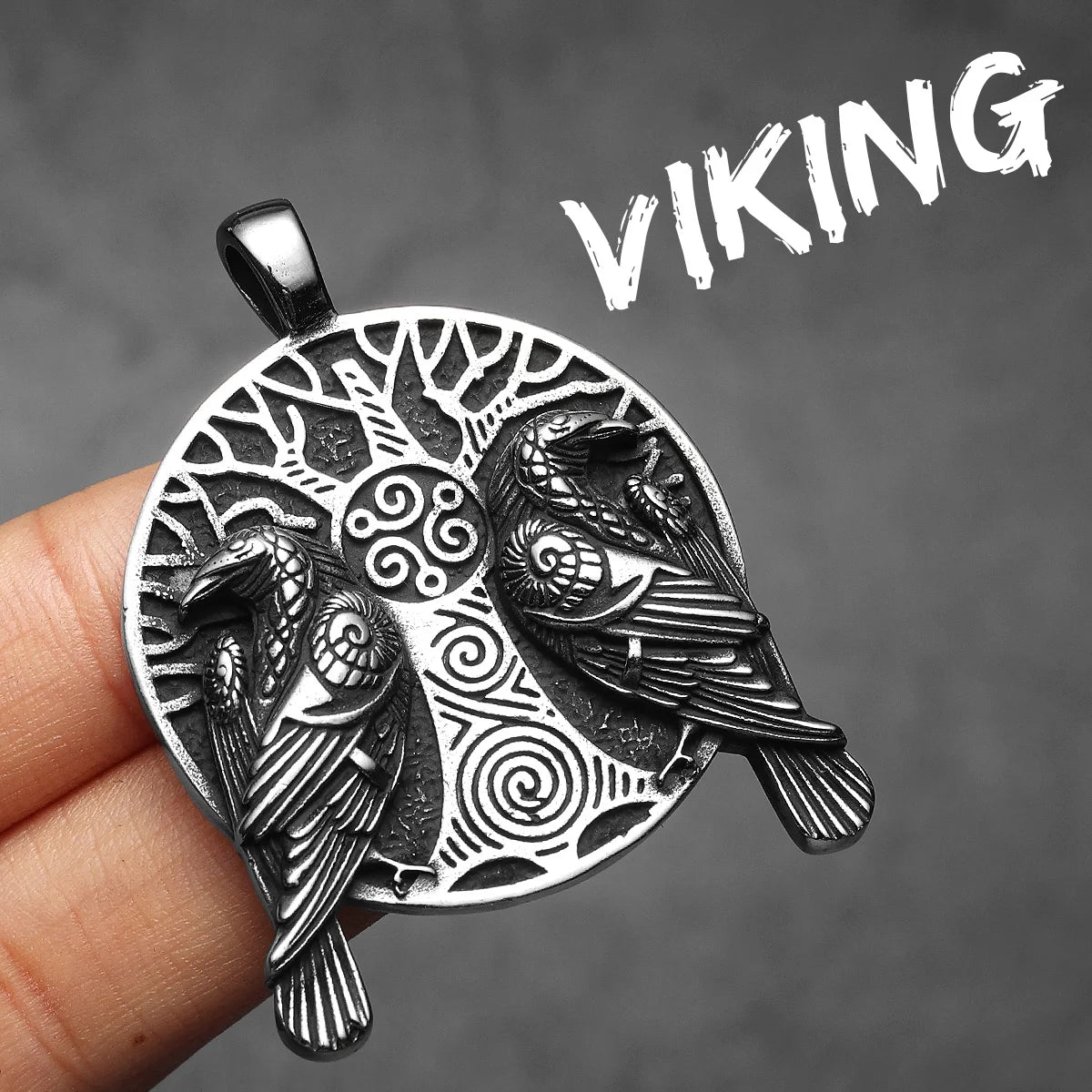 PENDRA Tree Raven Steel Necklace