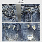 Nine-point jeans with holes for men's thin fashion brand slim feet in summer and summer Korean  style spring and autumn pants