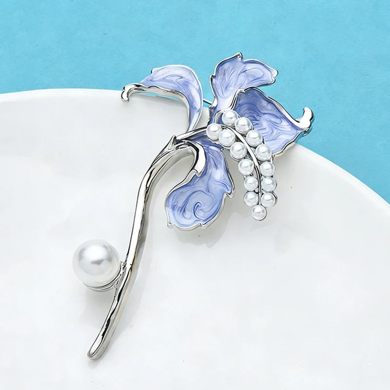 PENDRA Pearlfleur Enamel Pearl Flower Brooch