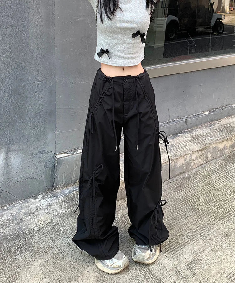 PENDRA Bowtie Wide Leg Drawstring Cargo Pants