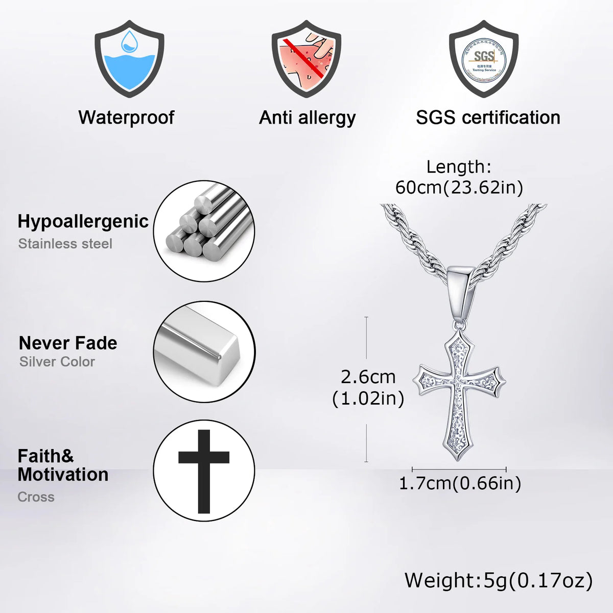 PENDRA Cross 60Cm Charm Pendant Necklace