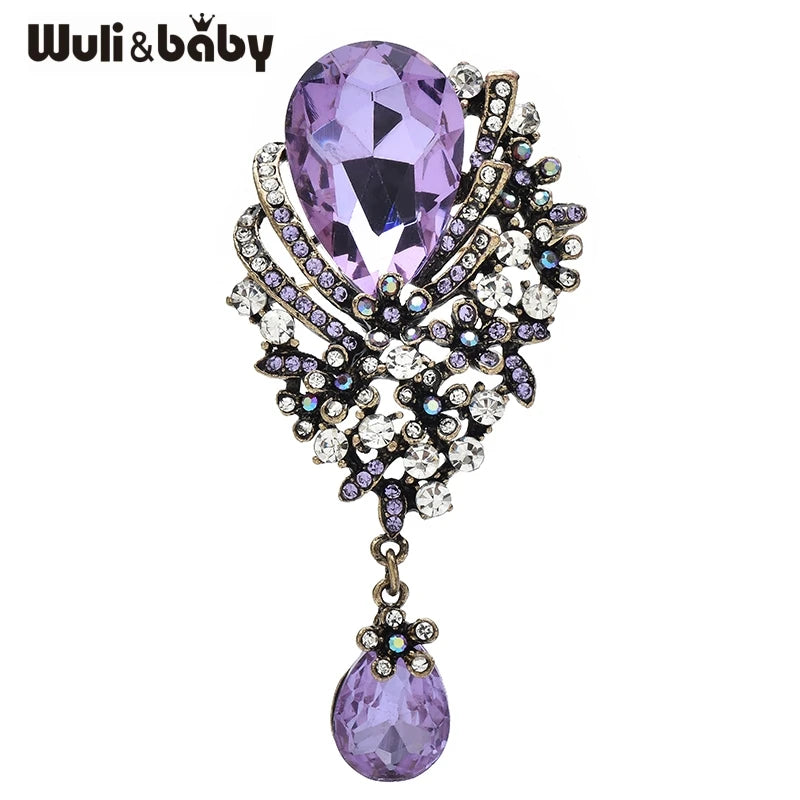 PENDRA Crystaline Water-Drop Crystal Flower Brooch