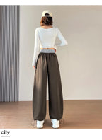 American style sports pants women in autumn and winter 2025 new style thick drawstring color blocking wide leg pants