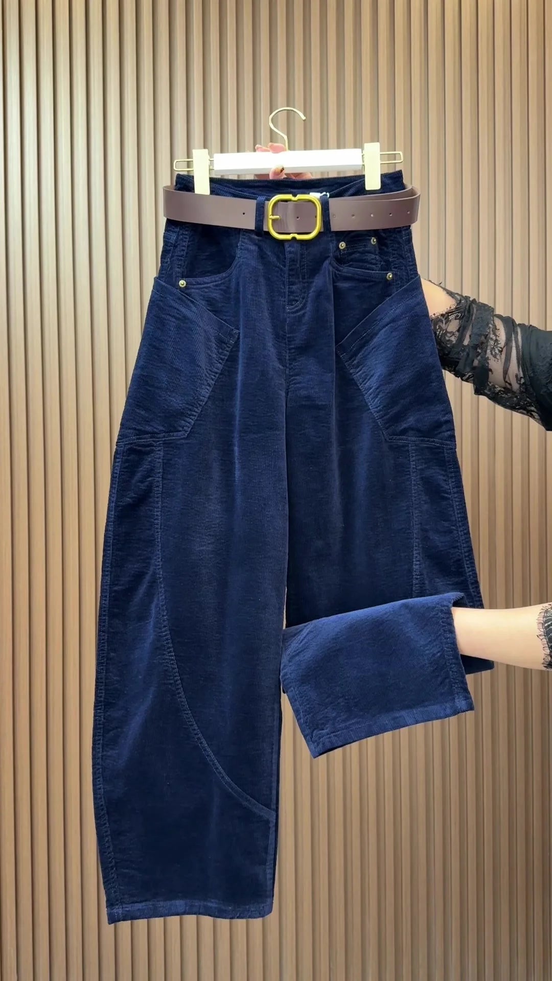 PENDRA Curved Cut Woolen Wide Leg Pants