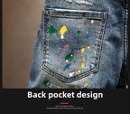 Beggar Ripped Denim Shorts Men's Summer Trendy Brand Ruffian Handsome Ink-splashing Elastic Washed Breeches Thin Short Pants