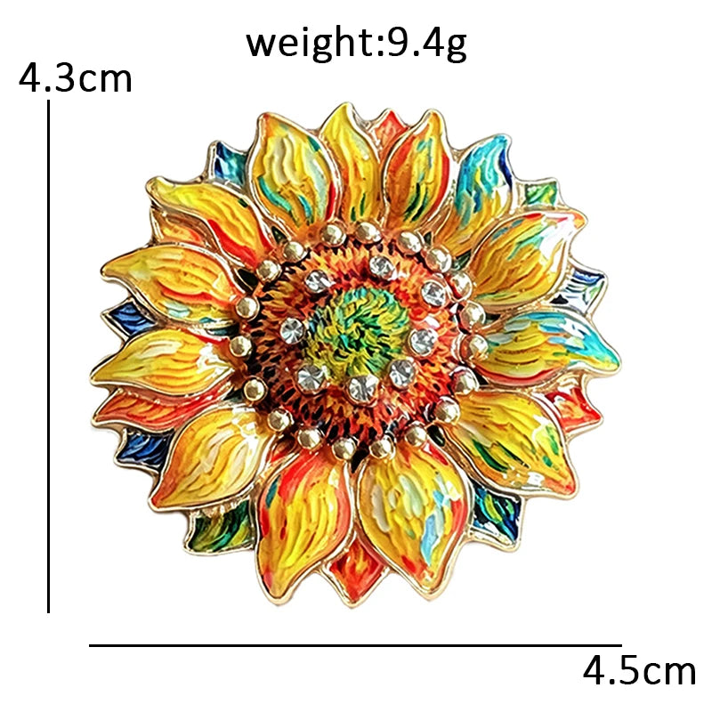 PENDRA Sunlit Famous Painting Sunflower Enamel Brooch