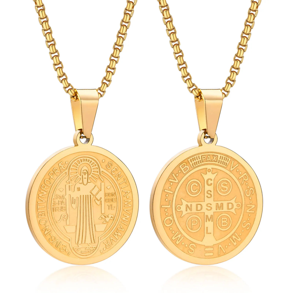 St Benedict Necklace Men, Stainless Steel Saint Religious Jewelry Medal Pendant ,Saint Benedict Amulet Necklace