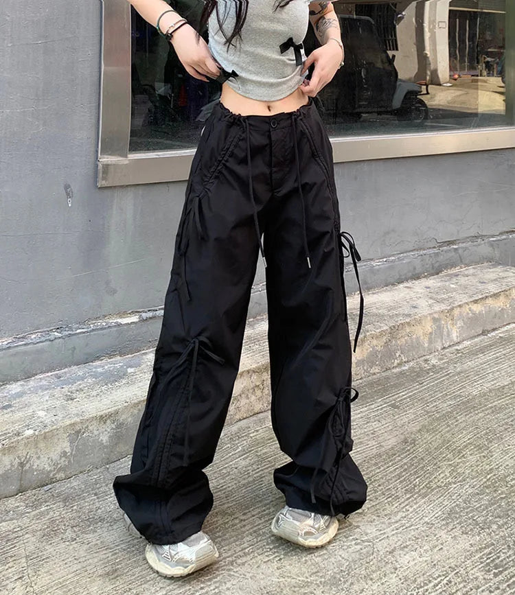 PENDRA Bowtie Wide Leg Drawstring Cargo Pants