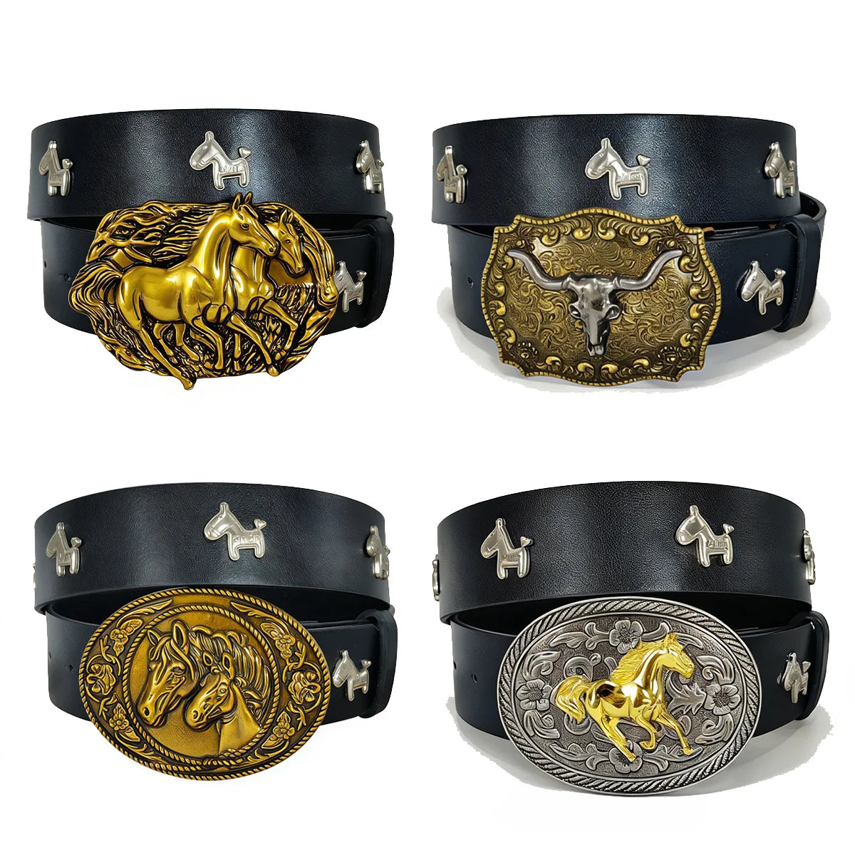 Vintage Belt Luxury Horse Punk Decoration Y2k Western Cowboy Buckle Gothic Men and Women Pu Leather Waistband Jeans Belts