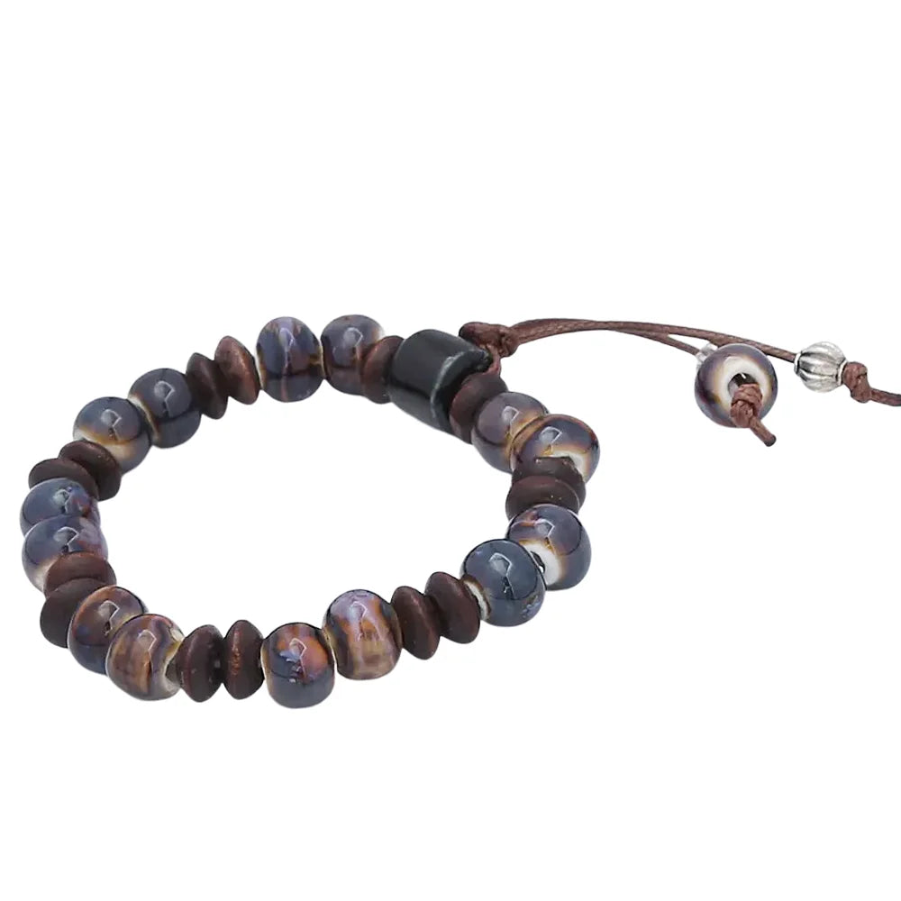 PENDRA Blue Mosaic Ceramic Adjustable Rope Bracelet