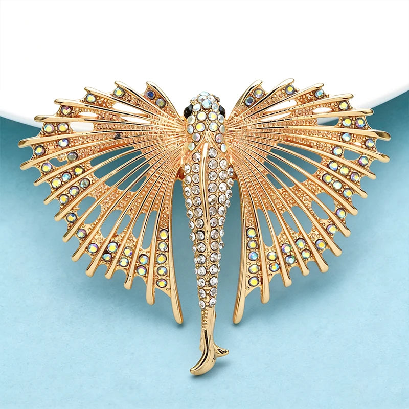 PENDRA Aquaflight Rhinestone Flying Fish Brooch
