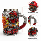 3D Firefighter Resin Mug Creative Fireman Coffee Cup with Hose Handle Fire Truck Relief Collectible Gift