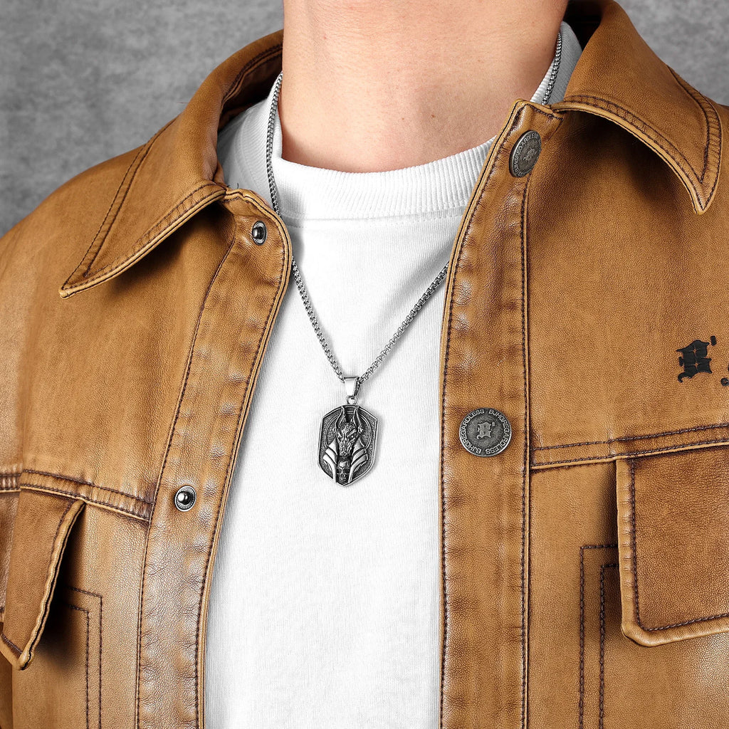 PENDRA Egyptian God Anubis Steel Necklace