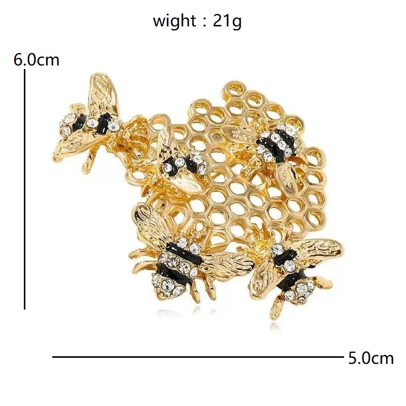 Wuli&baby Metal Honeycomb And Bees Brooches Enamel Lovely Insects Party Casual Brooch Pins Gifts