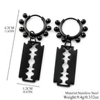 Punk Gothic Razor Blade Drop Earrings for Women Men Black Silver Color Hip Hop Stainless Steel Beads  Earring Rock Party Jewelry