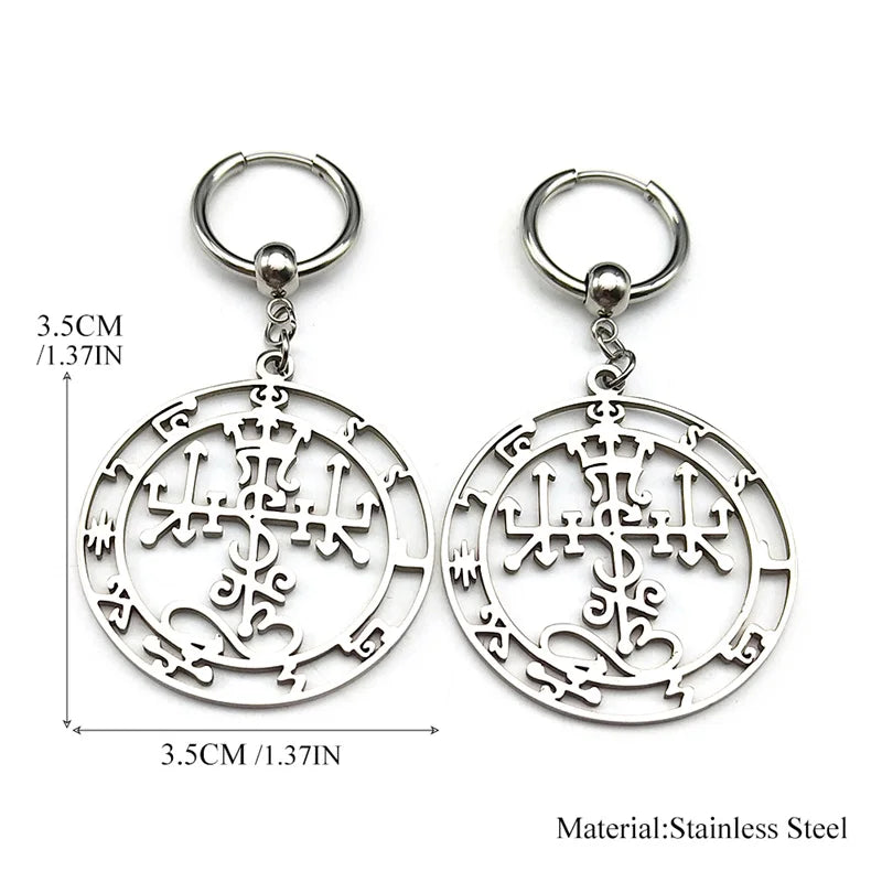Gothic Symbol of Satan Hoop Earrings for Women Stainless Steel Silver Color Solomon Demon Seal Dangle Earring Jewelry E3592S06
