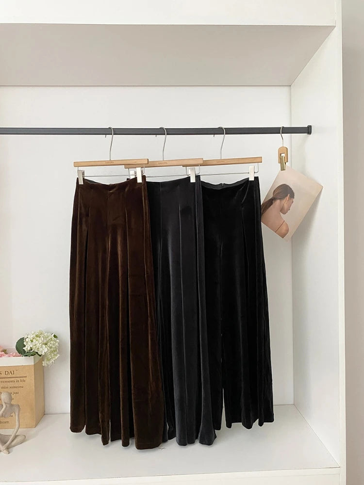 Autumn and winter new retro fashionable high-end velvet versatile casual pants loose fit wide leg pants for women