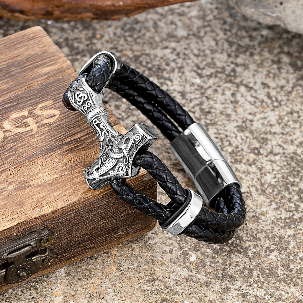 PENDRA Thor Hammer Classic Leather Bracelet