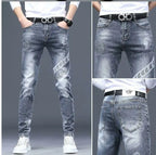 High End Stylish Classic Distinctive Printed Black Stretch Denim Jeans for Men High Quality Slim Fit Stretch Luxury Denim Pants