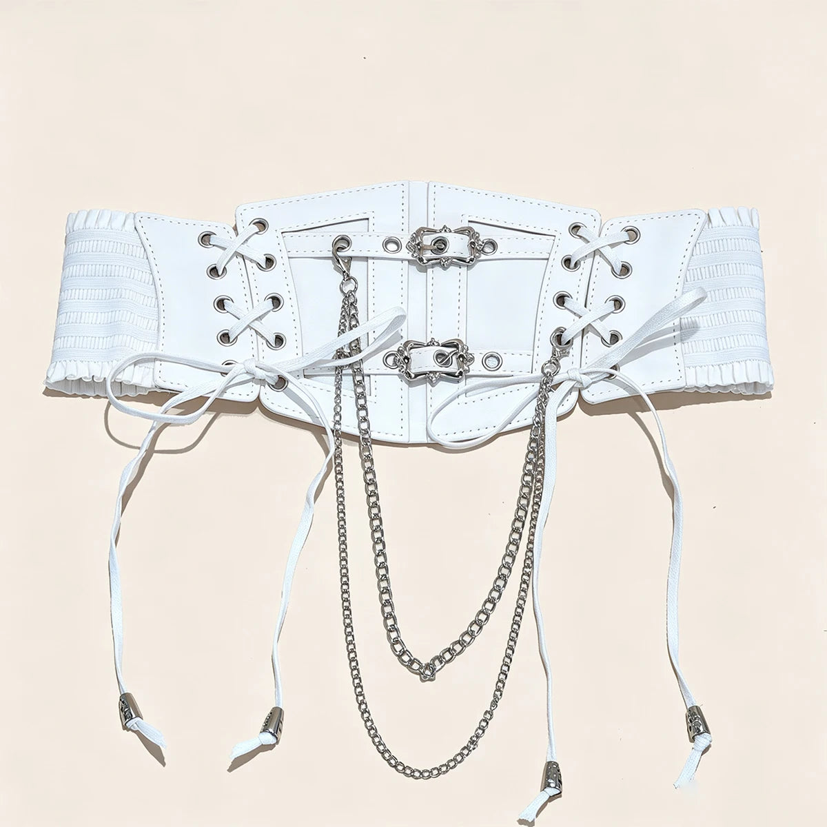 Lace Corset Punk Black Wide Belt With Chain Pu Leather Slimming Body Belts for Women Elastic High Waist Belt Female Cummerbunds