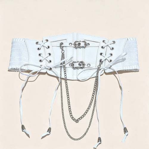 Lace Corset Punk Black Wide Belt With Chain Pu Leather Slimming Body Belts for Women Elastic High Waist Belt Female Cummerbunds