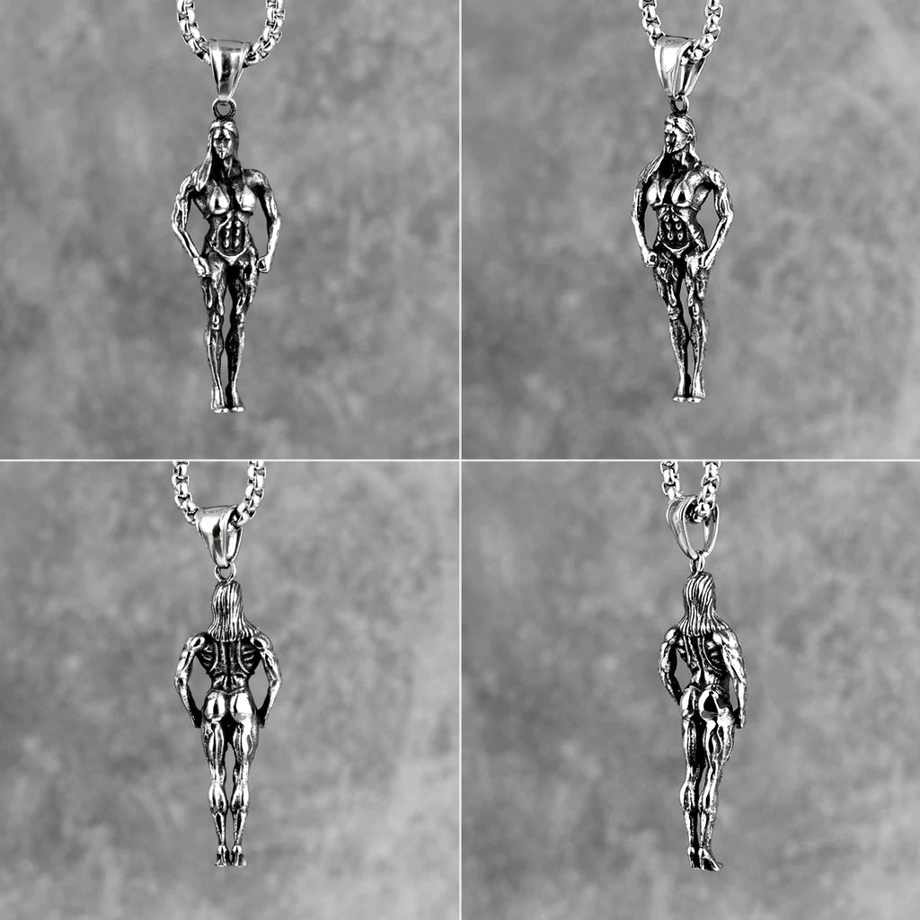 Femal Bodybuilding Fitness Long Men Necklaces Pendant Chain for Boyfriend Male Stainless Steel Jewelry Creativity Gift Wholesale