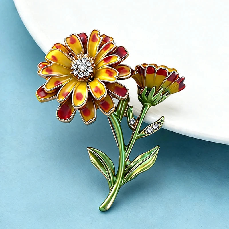 PENDRA Marigold Enamel Marigold Flower Brooch