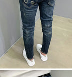 Harajuku Fashion Autumn New Blue Jeans Men's Trendy Brand Scratches Cargo Work Korean Slim-fitting Trousers Luxury Elastic Pants