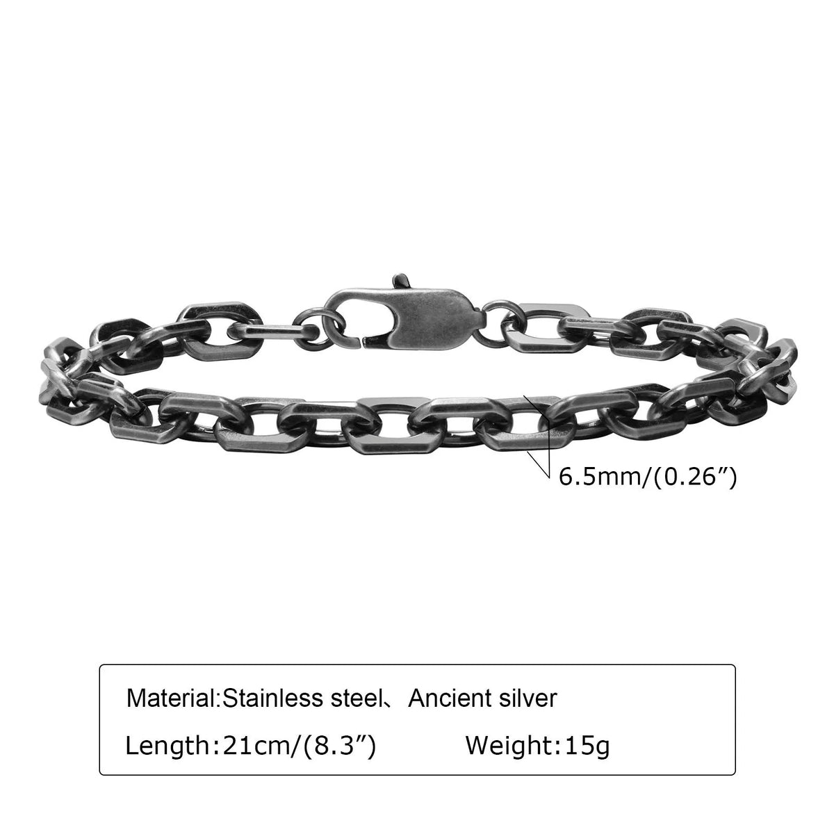 Mens Retro Stainless Steel Chain Bracelet,Punk Geometric Chain Links Wristband Gifts