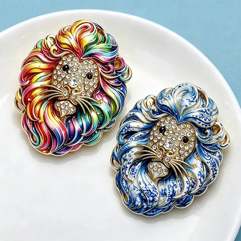 PENDRA Noble Lion Rhinestone Zodiac Brooch