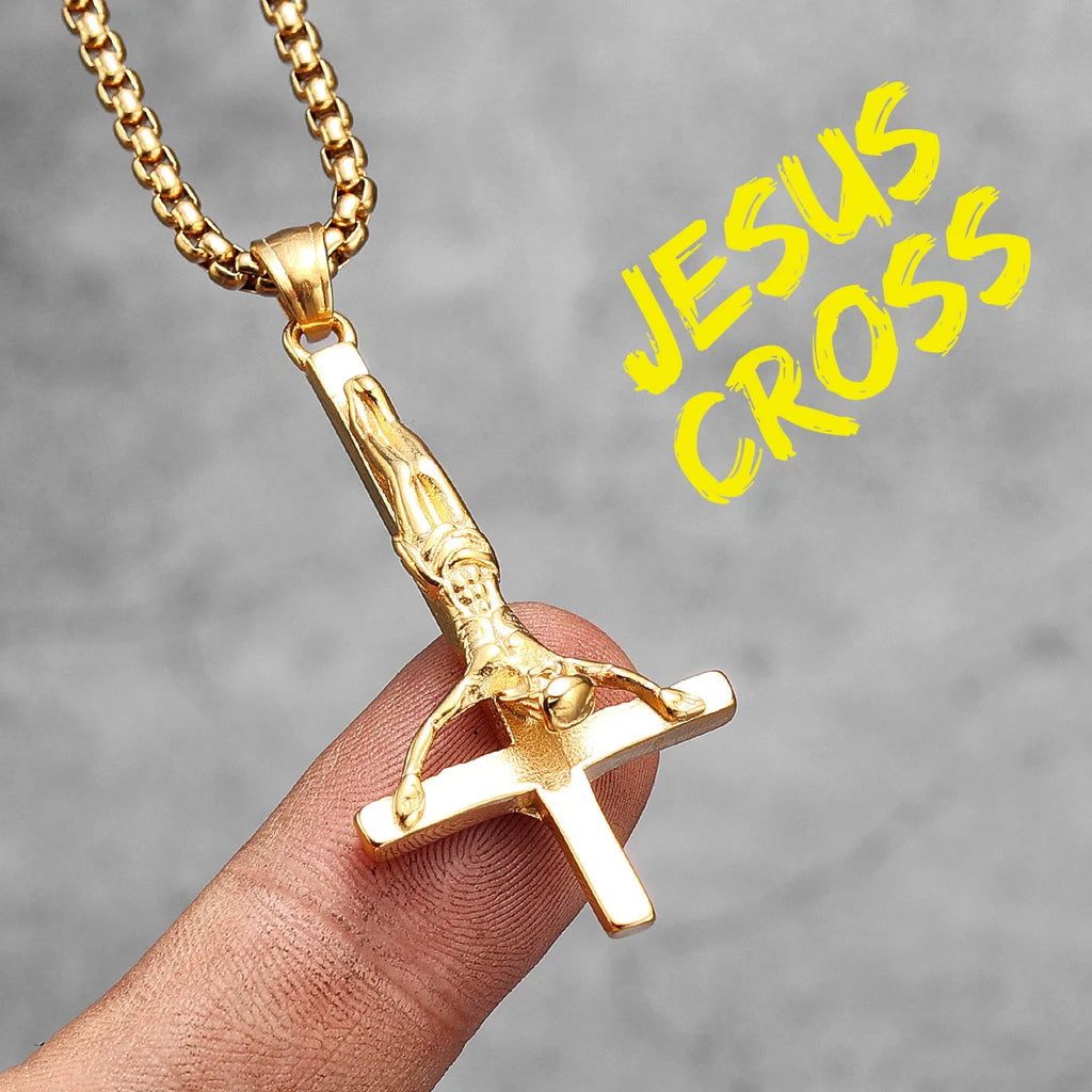 PENDRA Handstand Jesus Cross Steel Necklace