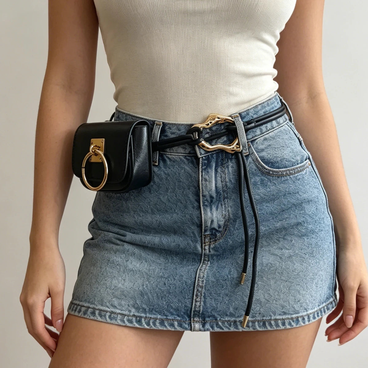 PU Leather Women Vintage Belt Bag New Black Travel Waist Purse Metal Buckle Belts Punk ACCEssories Y2K Style Gothic Fanny Packs