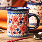 Bohemian Handmade Floral Ceramic Coffee Mug, Retro Pattern Porcelain Cup, Aesthetic Tea Mug for Latte, Cute Drinkware Gift