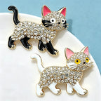 PENDRA Walking Kitty Enamel Rhinestone Cat Brooch