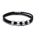 Custom 1-7 Names Multi Layer Leather Bracelet for Men,Stainless Steel Beads Handmade Braided Wristband,Gift for Father Dad
