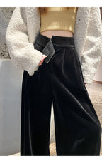 Black Gold Velvet Wide Leg Pants Women Winter Velvet High Waist Drop Feel Straight Tube Versatile Casual Floor Pants