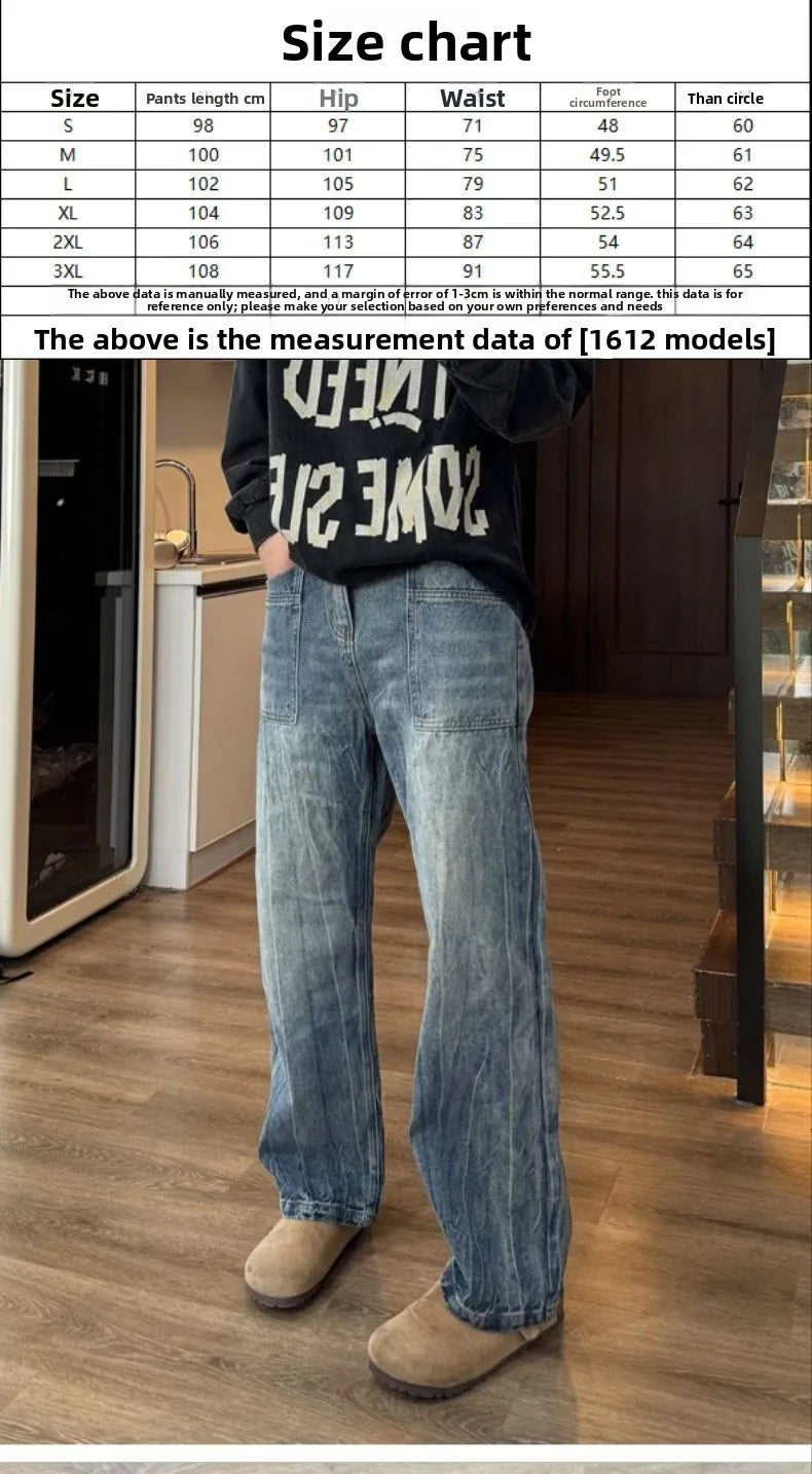Washed Cracked Jeans Men's Spring 2026 American High Street Pants Slim Pants Mens Clothing Baggy Cowboy Man Pants baggy jeans