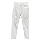 Ripped Jeans Men's Summer Thin Casual Elastic Versatile White Jeans Men's Korean Trendy Pants denim men clothing cargo pants