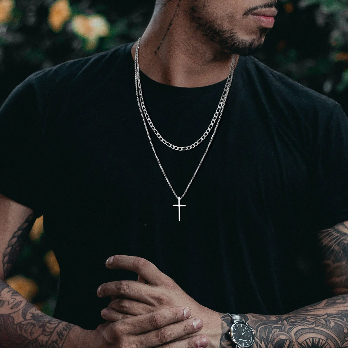 Trendy Cross Necklace for Men Boys,Simple Stainless Steel Cross Pendant Necklaces,Male Jewelry Sets