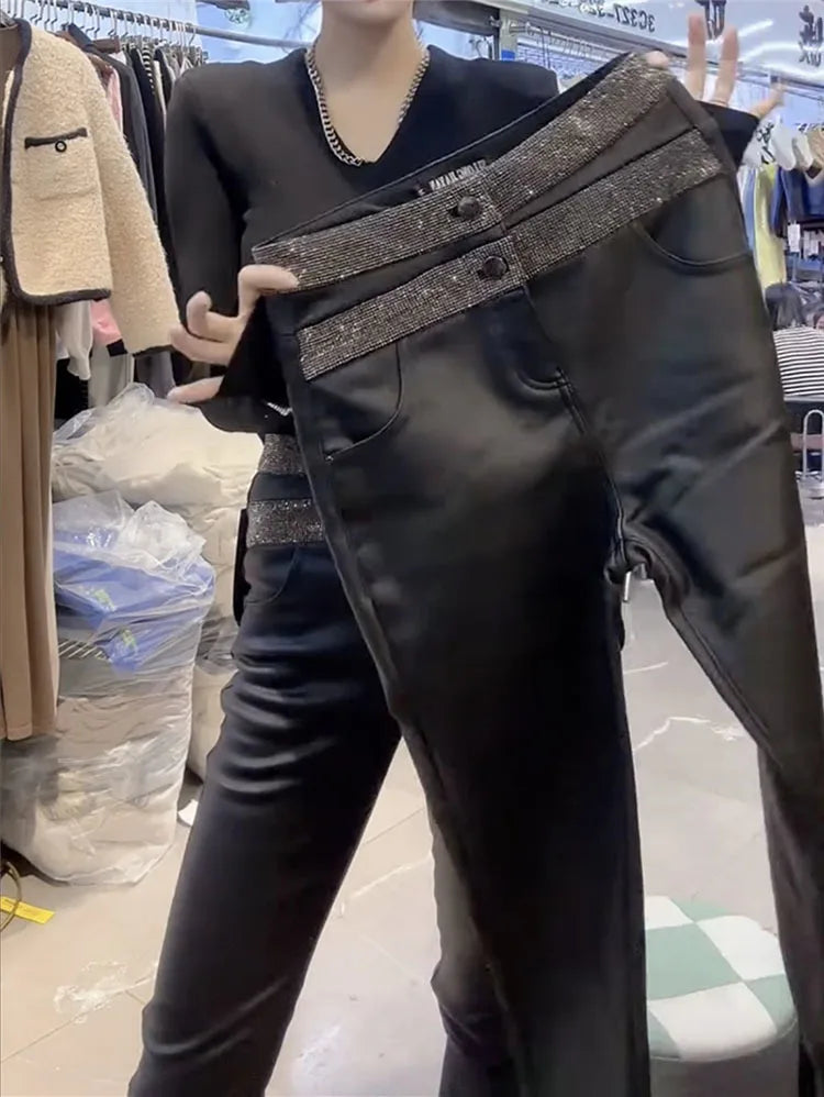 PENDRA Waist Leather Diamond Pants