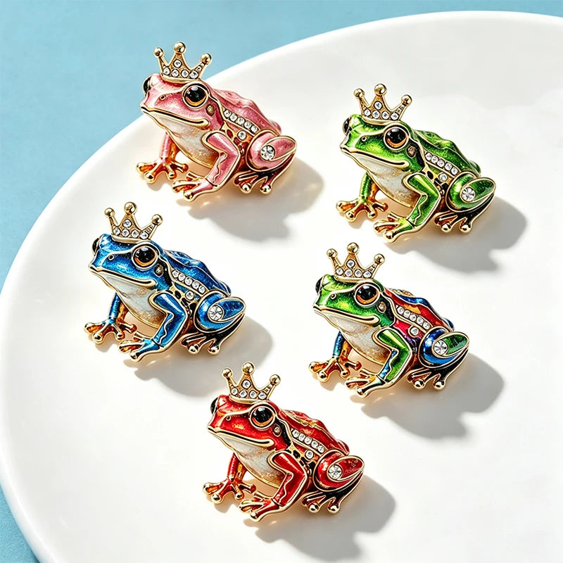 PENDRA Crown Frog Rhinestone Brooch