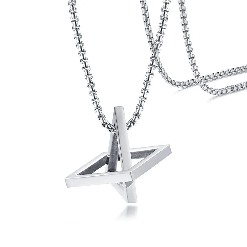 Popular Men Necklace,Interlocking Square Triangle Stainless Steel Pendant Necklaces,Trendy Geometric Detachable Pendant Gifts