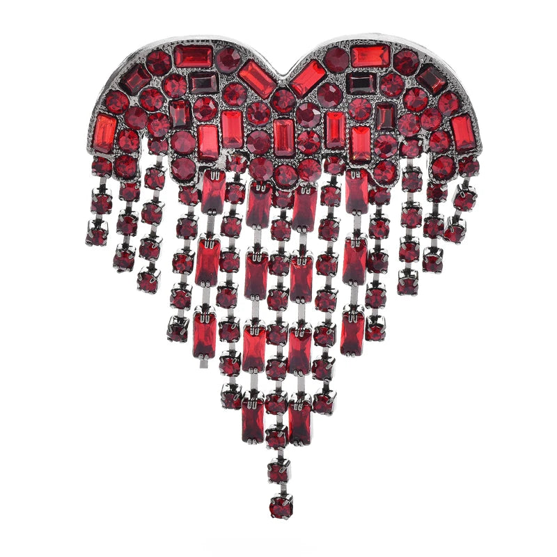 PENDRA Red Tassel Heart Small Brooch