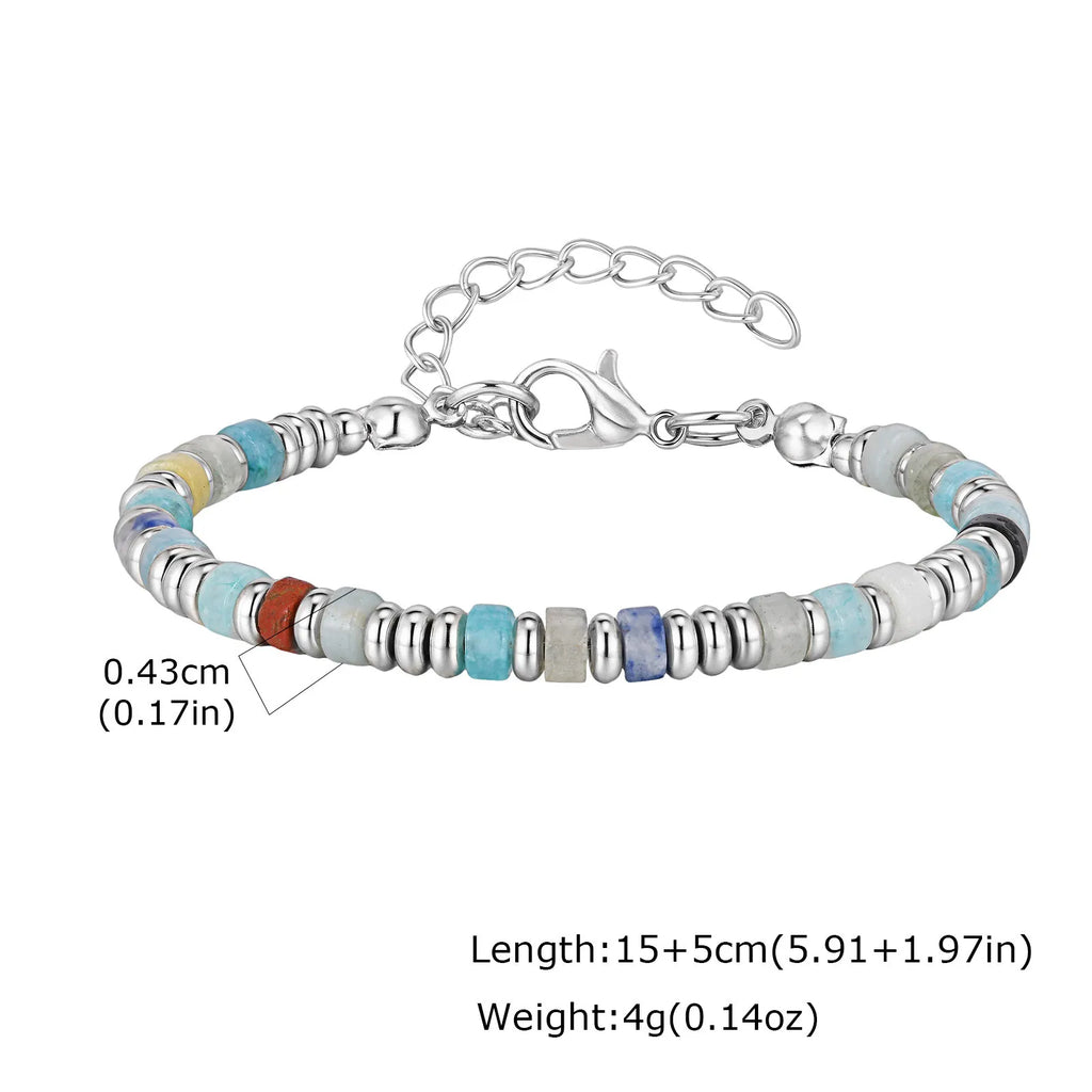 Men's Crystal Wheel Beads Bracelet,4mm Natural Stone Metal Wheel Beaded Bracelet,Adjustable Wristband Gift