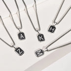 Stylish Initials Square Necklaces for Men Boys,A-Z 26 Letters Stainless Steel Pendant Collar Gifts,50/55/60/70cm